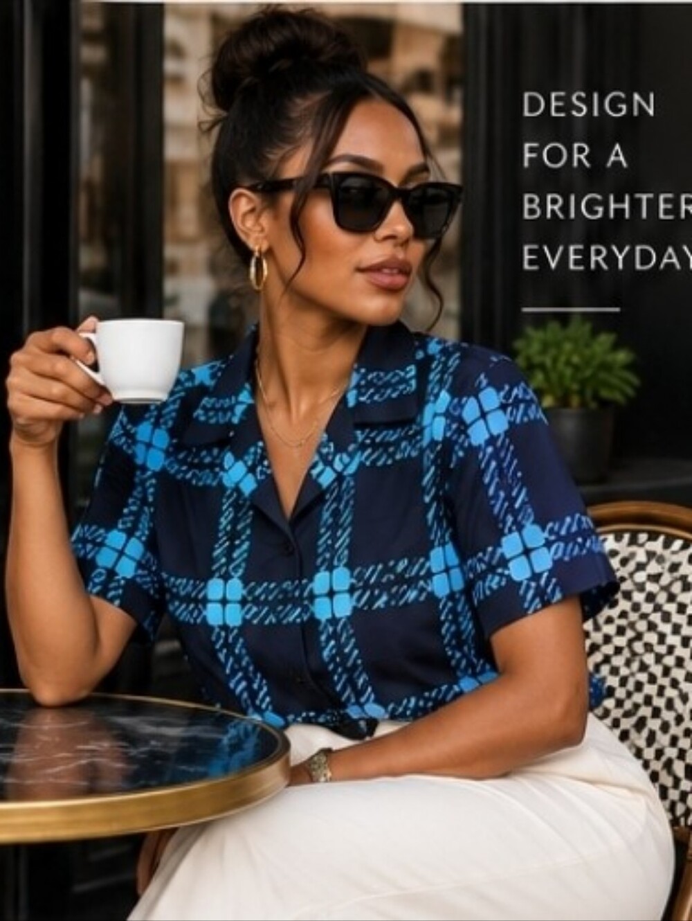 Marni x Uniqlo Shirt Women’s Small Blue Black Abstract Plaid Short Sleeve
